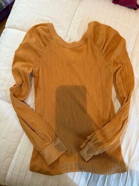 Free People Mustard Knit Long Sleeve Top